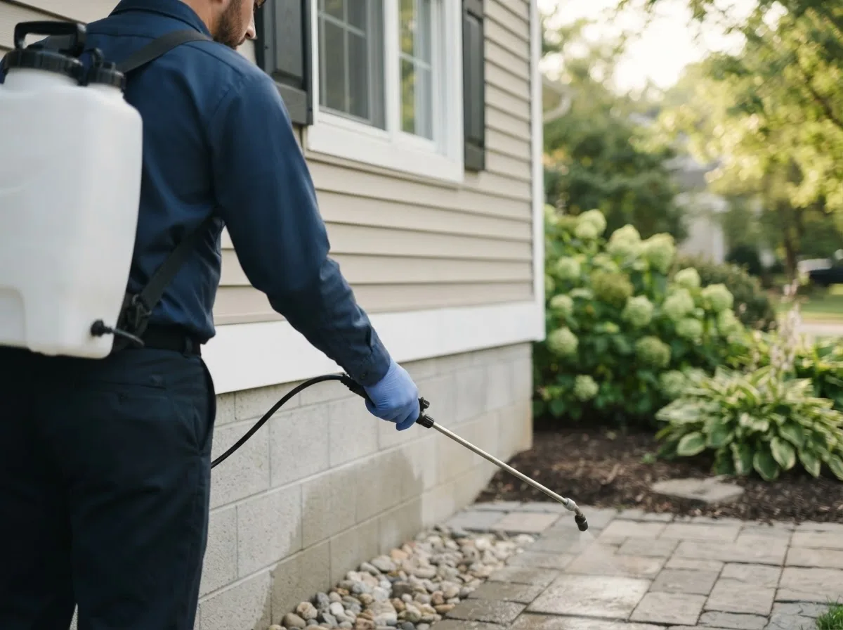 Pest control technician inspecting a home in Marine City, MI